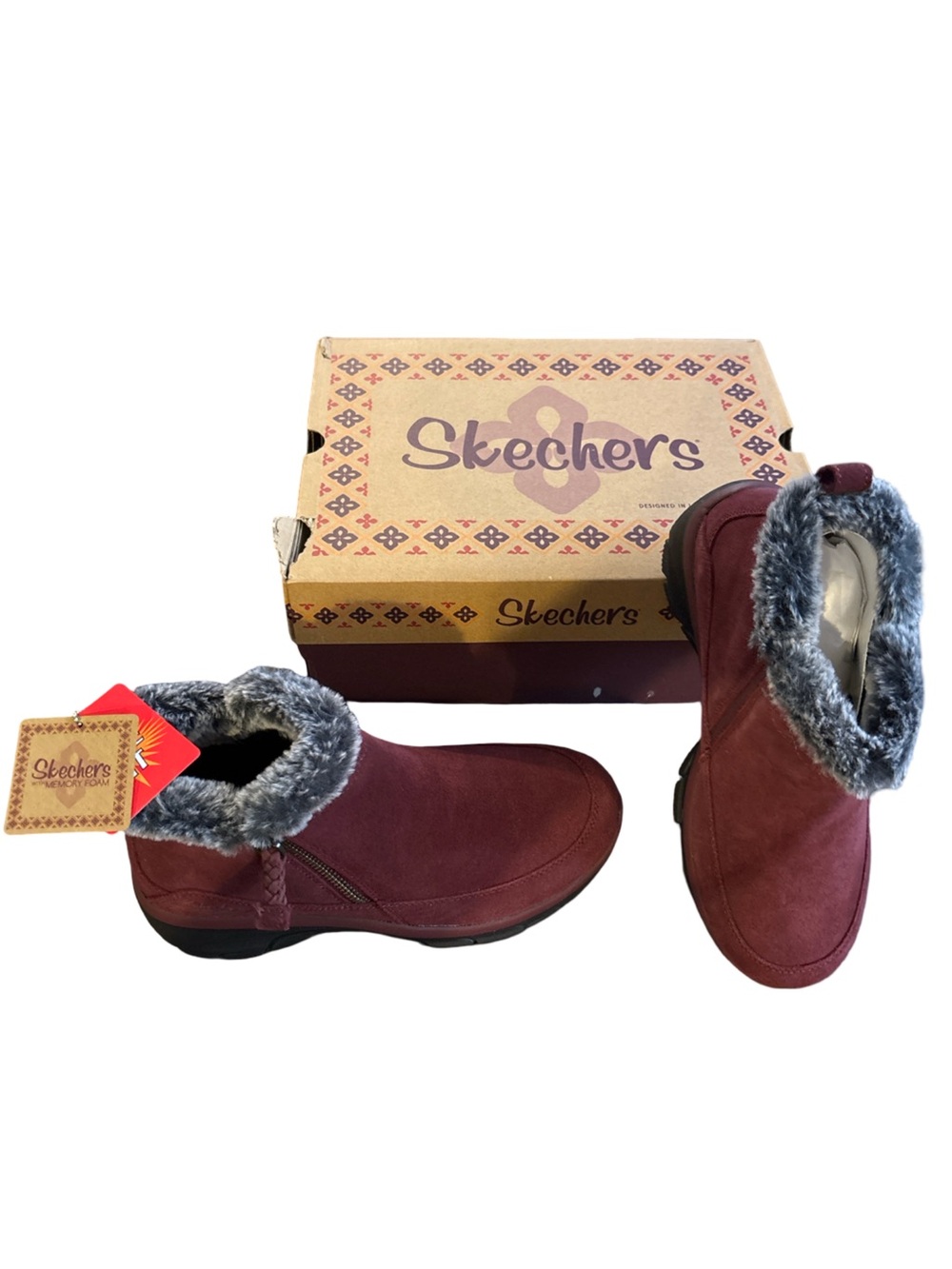 Skechers Women's Burgundy Suede Faux-Fur Ankle Boot
